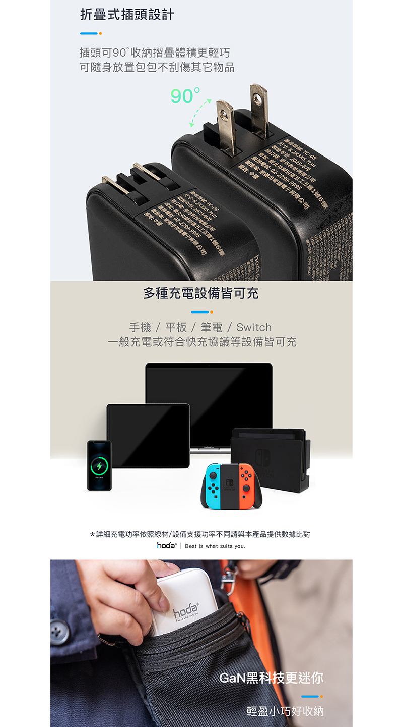 100W GaN氮化鎵智慧方型四孔電源供應器 / 極速智能充電器 (內附100W C to C充電線)